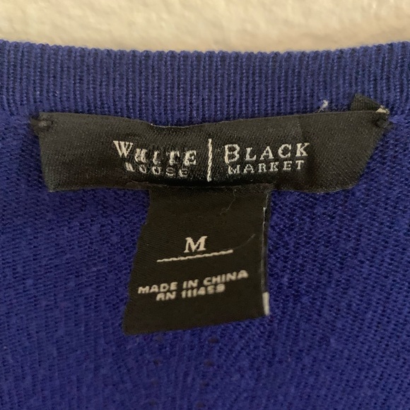 White House Black Market Blue button down short sleeve Sweater Cardigan Medium - Picture 5 of 6